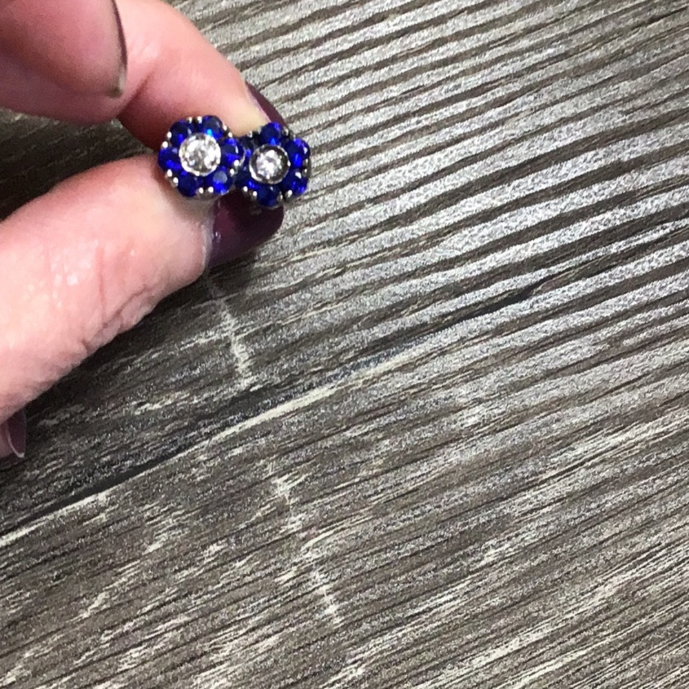 Faux sapphire and diamond studs
